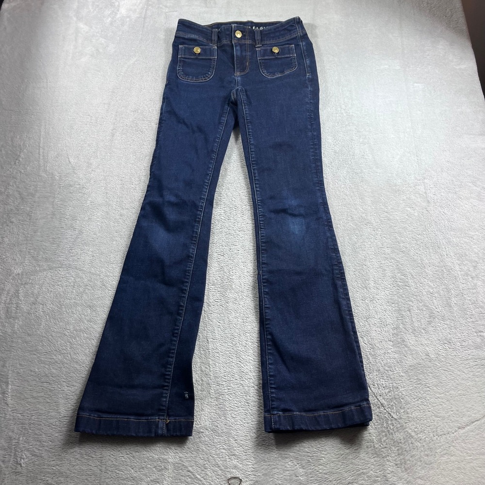 American Eagle Kick Boot Jeans Womens 00 Regular Dark Wash Stretch Flare Pockets